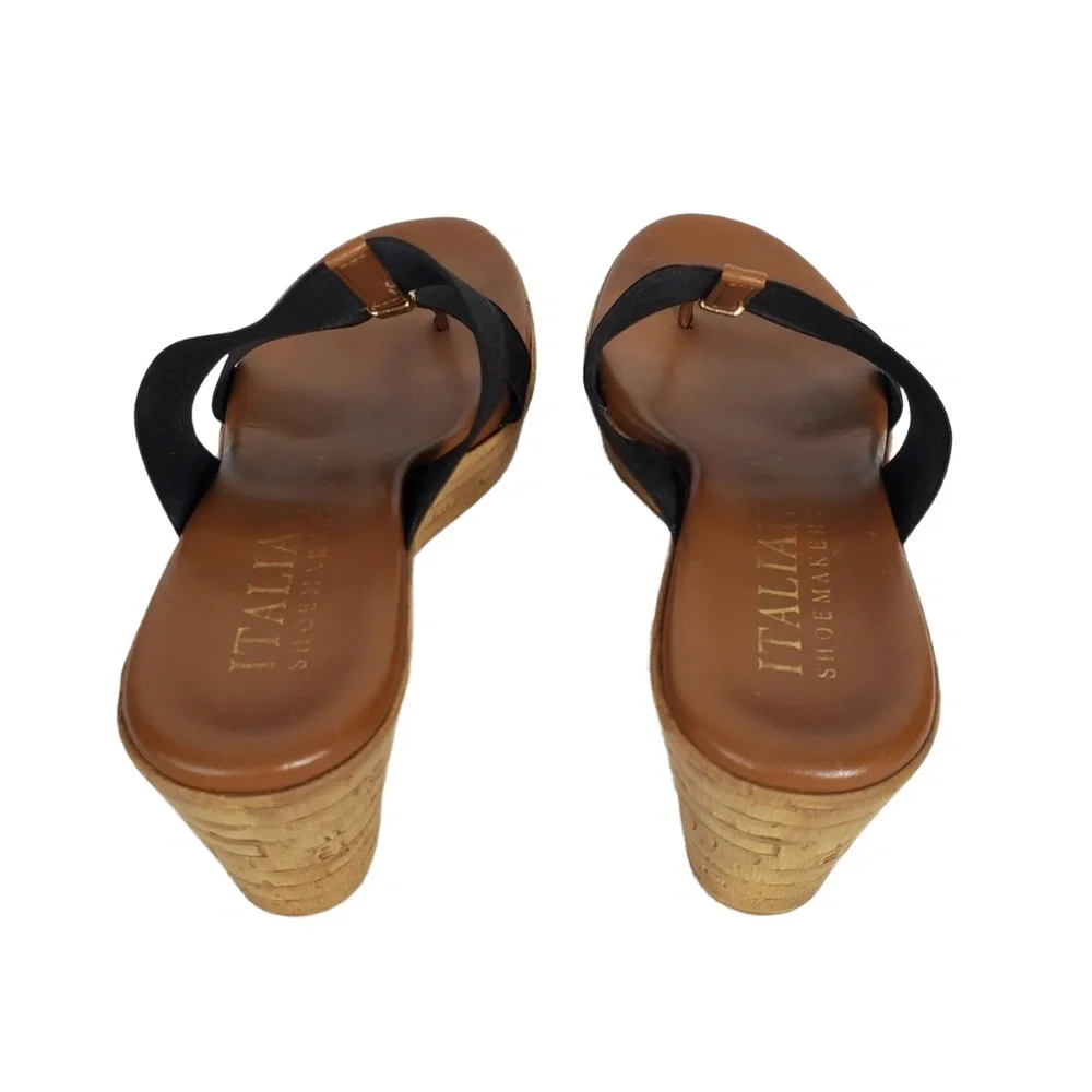 Italian‎ Shoemakers Krissy Wedge Sandal Black and Brown Strap Size 7
